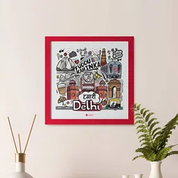 Indigifts Red & White Delhi Theme Square Wall Art-image-63