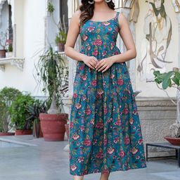 DMPRSN ATTIRE Women Floral Print Shoulder Straps Tiered Fit & Flare Maxi Dress-image-26