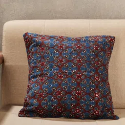 Fabindia Chavi Ajrakh Blue & Maroon Embroidered Square Cushion Cover-picture-5