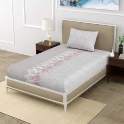 MAFATLAL Pink & White Floral 186 TC Single Bedsheet with 1 Pillow Covers-image-5
