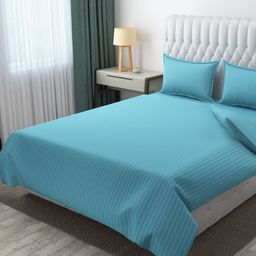 MOGNE FAB Turquoise Blue & Grey Striped 210 TC King Bedsheet Set 2.28 m x 2.54 m-15