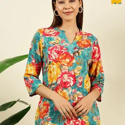 THE FAB FACTORY Women Pack of 2 Floral Printed Mandarin Collar Top-picture-15