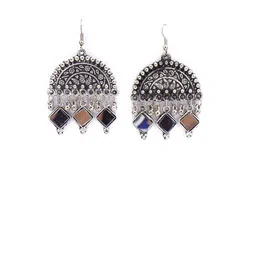 ZURIKRISHA Silver Plated Stones Studded & Beads Beaded Contemporary Drop Earrings-image-85