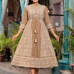 Juniper Ethnic Motifs Printed Georgette Fit & Flare Midi Dress-image-66