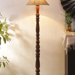 Devansh Brown & Beige Wooden Floor Lamp With Shade-image-81