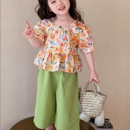 LULU & SKY Girls Floral Printed Top With Palazzos-image-79
