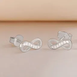 TOUCH925 Silver Cubic Zirconia Studded Infinity Quirky Studs-picture-39
