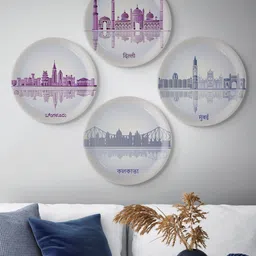 nestroots White & Purple 4 Pieces Printed Ceramic Wall Plates-picture-20