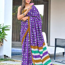 PEENGAX Abstract Pure Cotton Bagru Block Print Saree-10