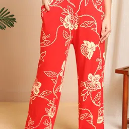 GRAGE Women Red Floral Printed Cotton Lounge Pant-image-68