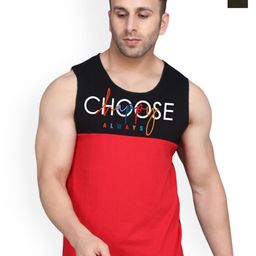 SLOWLORIS Men Pack Of 2 Printed Combed Cotton Vests VSL26 CMB(CHS BLACKRED)(ZOZO OLIVE)-image-78