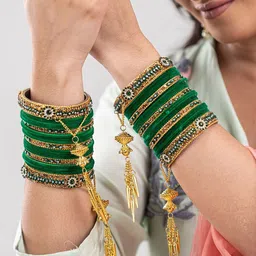 Mamon Creations Set Of 2 Gold-Plated & Purple Alloy Zircon Bangles-picture-24