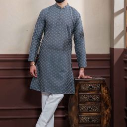 Koshin Woven Design Thread Work Mandarin Collar Straight Kurta-31
