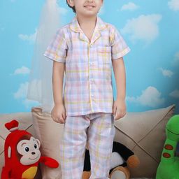 Polka Tots Boys Pure Cotton Checked Night suit-picture-39