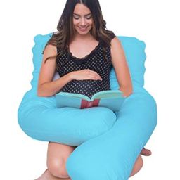 Get It 100% Cotton U Shape maternity Pillow Removable Cover with Zip - Cryan Blue-image-47