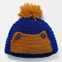 Knits & Knots Cap With Pom Pom & Button - Blue & Brown-picture-39