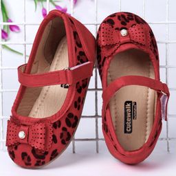 Cute Walk by Babyhug Bow Motif Animal Print Bellies - Red-image-0
