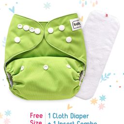 Babyhug Free Size Reusable Cloth Diaper With Insert - Green-0