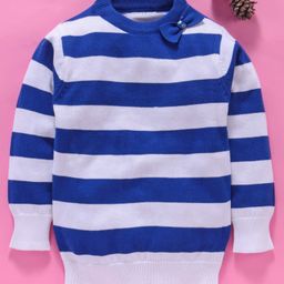 Mom's Love Full Sleeves Striped Pullover Sweater - Blue-image-75