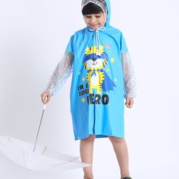 Babyhug Full Sleeves Raincoat Animal Print - Blue-image-12