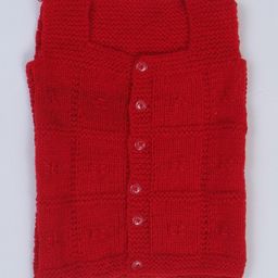 USHA ENTERPRISES Sleeveless Hand Knitted Checked Pattern Vest - Red-image-34