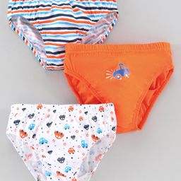 Babyhug 100% Cotton Brief Car Print Pack of 3 - Orange-picture-19