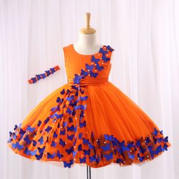 Li&Li BOUTIQUE Sleeveless Butterfly Applique Flared Gown With Headband - Orange & Blue-image-64