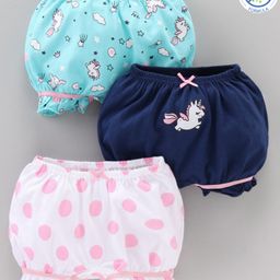 Babyoye Cotton Bloomers Polka Dots & Unicorn Print Pack of 3 - Multicolour-picture-26