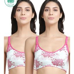 Inner Sense Pack Of 2 Organic Cotton Antimicrobial Rose Printed Nursing Bra - Pink-image-24