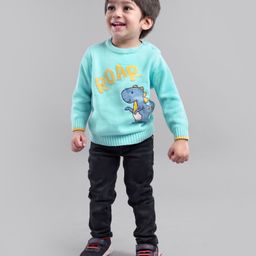 Babyoye Full Sleeves Cotton Pullover Dino Print - Blue-picture-11