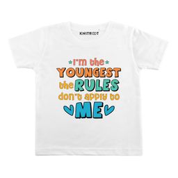 KNITROOT Half Sleeves Rules Don't Apply To Youngest Printed Tee - White-image-90