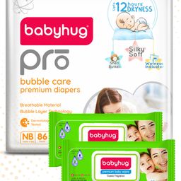 Babyhug Pro Bubble Care Premium Tape Style Diaper New Born (NB) Size - 86 Pieces & Babyhug Premium 98% Water Baby Wet Wipes With Lid - 80 Pieces - (Pack of 2)-image-13