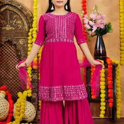 Sangria Girls Pink Georgette Kurta Sets-image-81