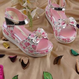 LMG Lifestyle Girls Printed Wedge Heel Sandals with Bows-35