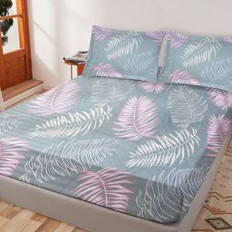 Crest Innovative Lives Grey & Pink Floral 300 TC King Bedsheet with 2 Pillow Covers-image-95