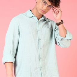 LIMEROAD Geometric Self design Spread Collar Cotton Shirt-picture-4