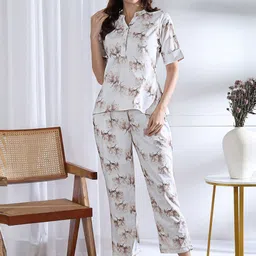 ETC Floral Printed Mandarin Collar Pure Cotton Night suit-27