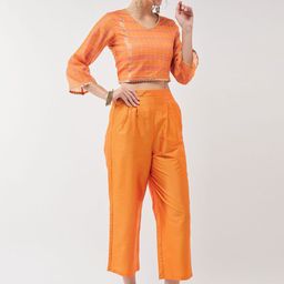 Pannkh Checked V-Neck Crop-Top With Trousers Co-Ords-picture-6