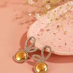 DressBerry Gold-Plated Artificial Stones Studded Circular Shaped Drop Earrings-98