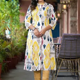Juniper Abstract Printed Mandarin Collar A-Line Kurta-picture-14