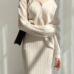 Alamode By Akanksha Beige Sussane Winter Sweater & Skirt Co-Ords-image-39