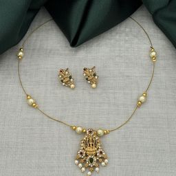 Rangrozo Jewellery Gold Plated Stone-Studded & Beaded Jewellery Set-35