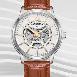 KENNETH SCOTT Men Skeleton Dial & Leather Textured Straps Analogue Automatic Watch K24323-SLDWK-picture-37
