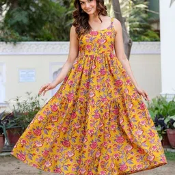 KALINI Women Floral Print Round Neck Fit & Flare Maxi Dress-picture-16