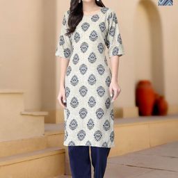 HERE&NOW Selection Of 2 Floral Printed Round Neck Straight Kurta With Trousers-19