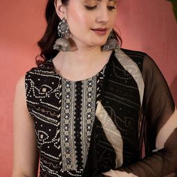Sangria Bandhani Printed & EmbroideredA-Line Kurta With Dupatta Set image 5