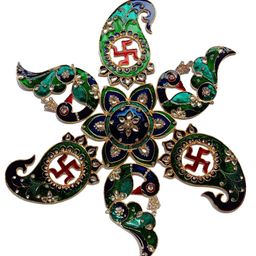 Kala Samarpan Green & Blue Meenakari Foldable Rangoli With Centerpiece-16