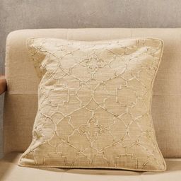 Fabindia Zara Beige Embroidered Cotton Square Cushion Cover-image-26
