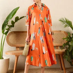 Uptownie Front Pleated Cotton Midi Dress-image-63