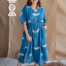 THE INDIAN ETHNIC CO Women Indigo Loose Dabu Slub Cotton Dress-image-51